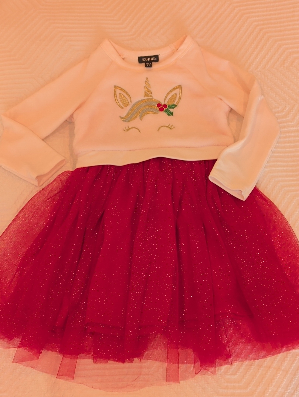 Zunie Pink Top with Red Glitter Tulle Unicorn Dress Size 4T